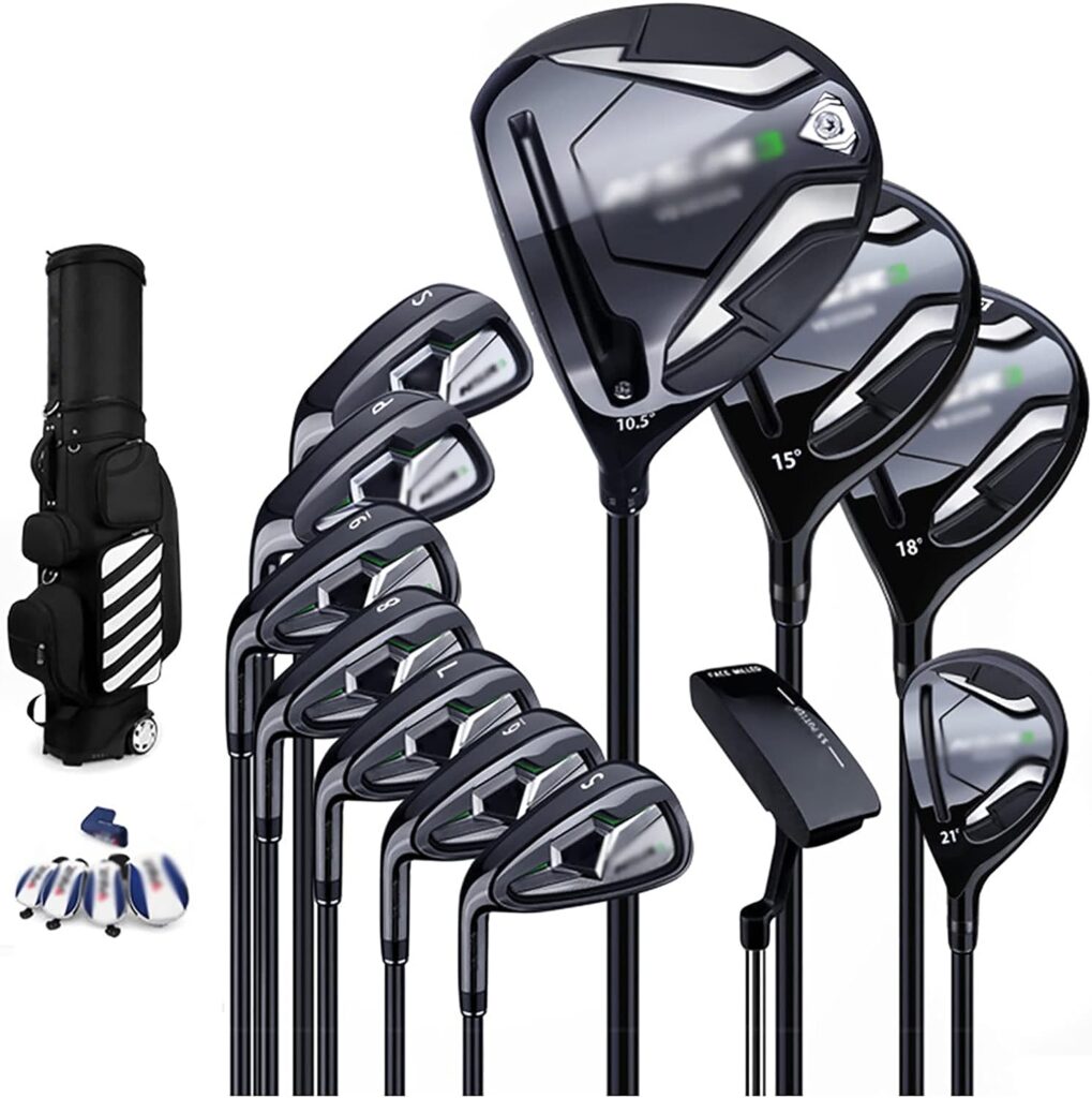 12 Piece Golf Set-Left Handed, Mens Complete Golf Club Package Sets, Professional Golf Club Graphite Carbon Steel Shaft with Wheels Bag