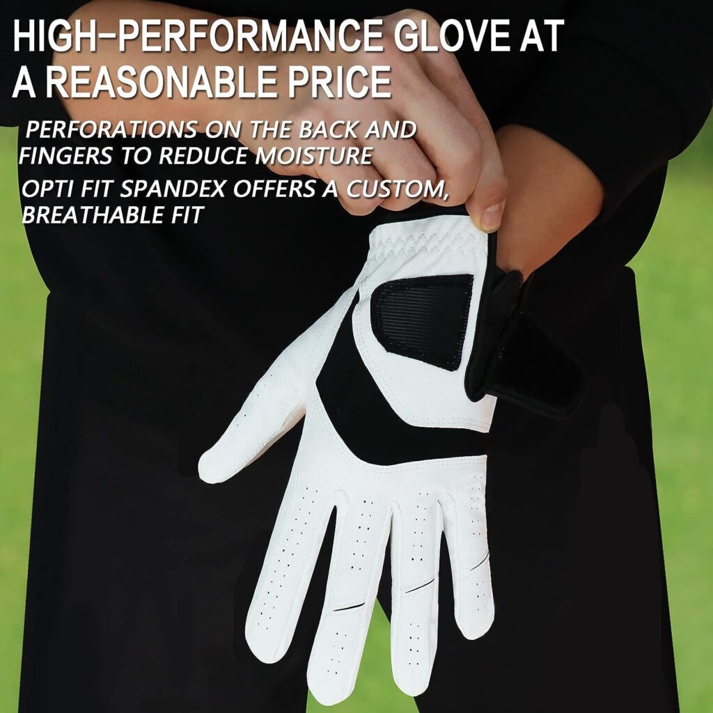 FINGER TEN Golf Gloves Men Left Hand Right Leather Value 5 Pack, Mens Golf Glove for Right Left Handed Golfer All Weather Grip Small Medium ML Large XL XXL 3XL