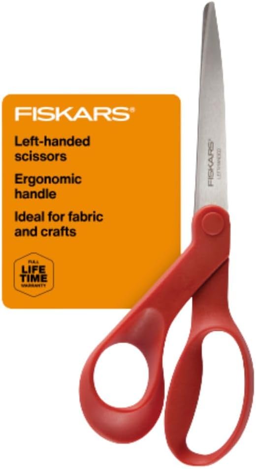Fiskars All-Purpose Left-Handed Scissors - Ergonomically Contoured - 8 Stainless Steel - Paper and Fabric Scissors for Office, and Arts and Crafts - Red