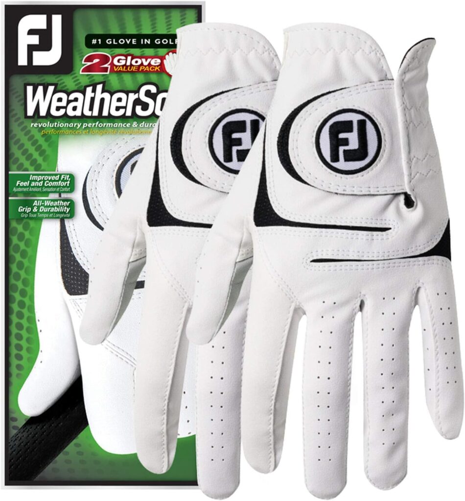 FootJoy Mens WeatherSof Golf Gloves, Pack of 2 (White)