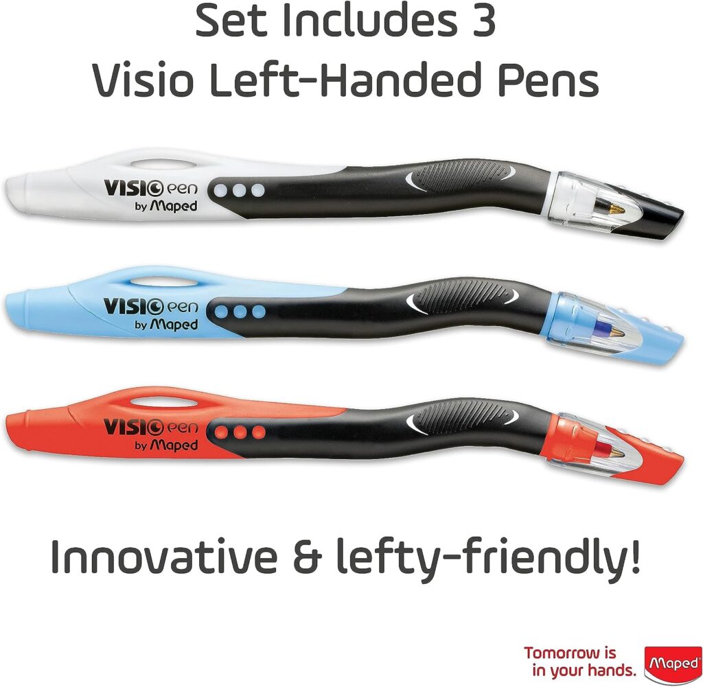 Maped - Visio Left-Handed Quick-Drying Ballpoint Pen - 3 Pack - Left Handed - Innovative