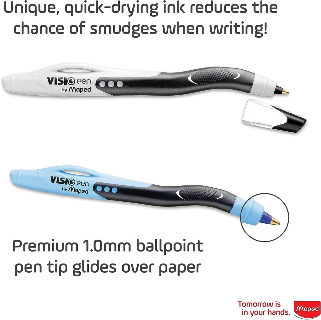 Maped - Visio Left-Handed Quick-Drying Ballpoint Pen - 3 Pack - Left Handed - Innovative