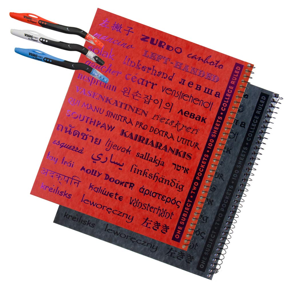 3 Left-Handed Visio Pens Plus 2 Left-Handed College Ruled Notebooks, Printed with the Word Left-Handed in 33 Languages     Office Product