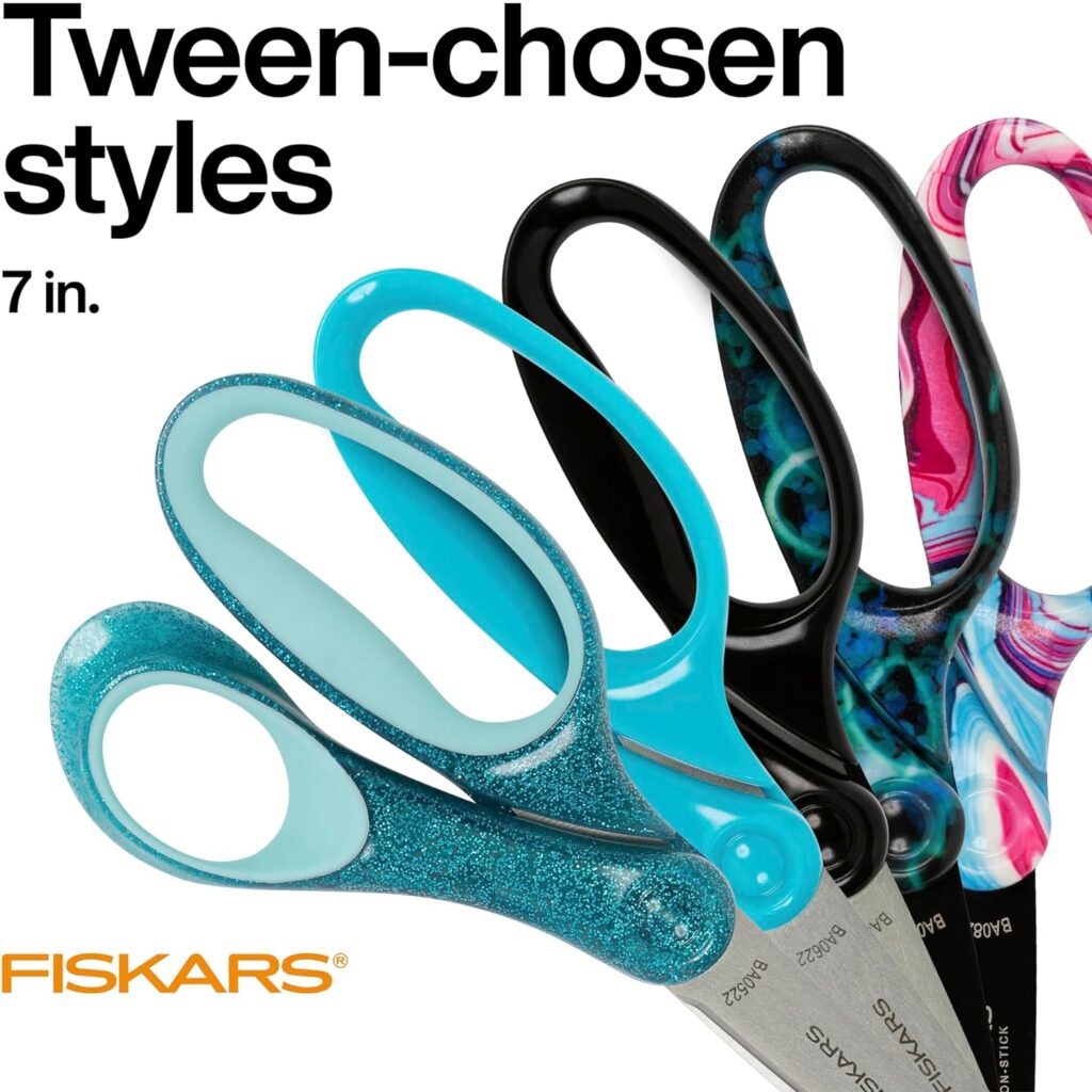 Fiskars 7 SoftGrip Left-Handed Student Glitter Scissors for Kids 12+ - Left-Handed Scissors for School or Crafting - Back to School Supplies - Blue