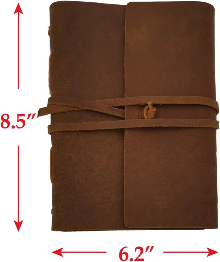 Leather Journal Writing Notebook - Genuine Leather Bound Daily Notepad for Men  Women Lined Paper 240 Kraft Pages, Handmade, Rustic Brown, 5 x 7 in
