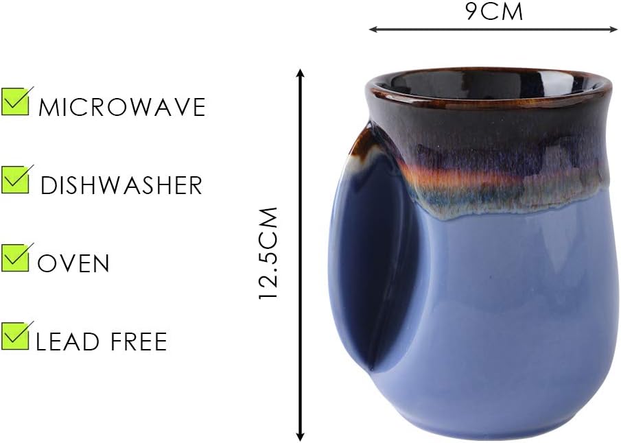 Selamica Porcelain 18oz Novelty Left-handed Handwarmer Mug, Coffee Mug, Tea Mug, gift for family friends and couple - Haze